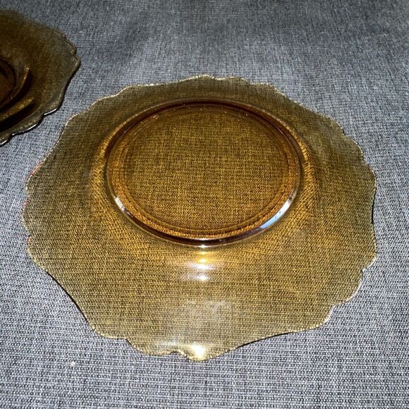 New Martinsville Salad Plates 2 Amber Depression Glass Scalloped Edges EUC 1930s - Picture 5 of 6